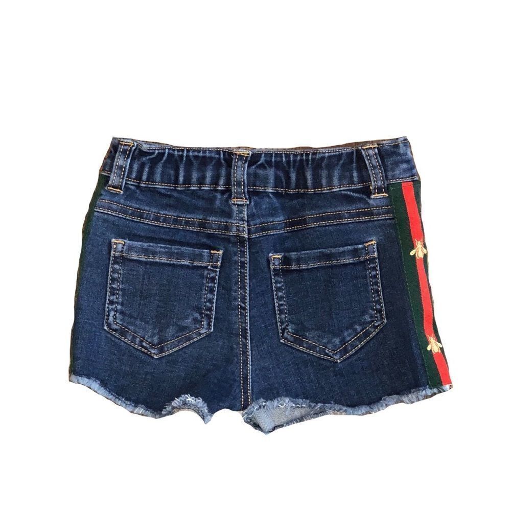 Toddler Denim Shorts W/ Green/Red Bee Side Ribbon - Picture 3 of 12